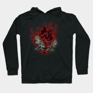 Red Neon Fire Samurai Skull Hoodie